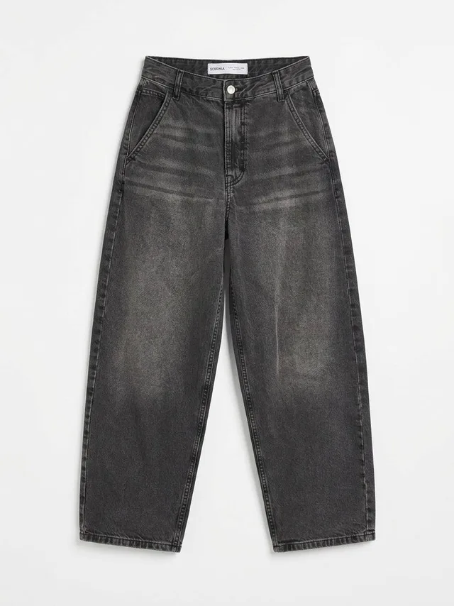 Широкие джинсы Bershka графитовые